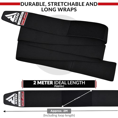 RDX Knee Wraps for Weightlifting, 78” Elasticated Straps Power Lifting Leg Press Support Gym Fitness Squats Workout Men Women - color: Full Black