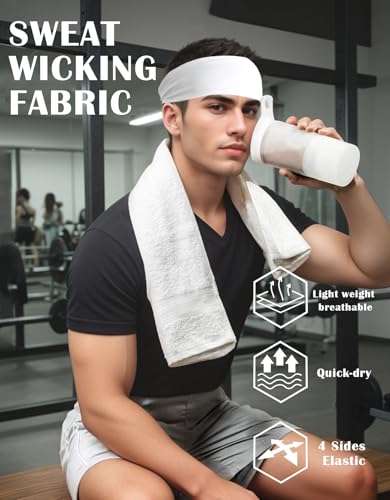 Headbands for Men & Women, Sweat Headband Non-Slip Sweatband Sports Running Cycling Yoga Basketball Workout Football Training - color: White Pack