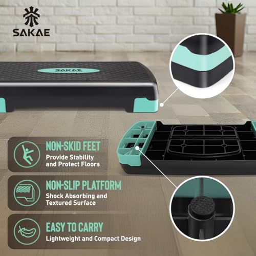SAKAE Aerobics Step Platform Set with Weighted Vest & Measuring Tape, Adjustable Height 2 Level Risers Workout Step Trainer with Non-Slip Surface, Step Platform for Home Exercise, Multiple Colors - color: Green