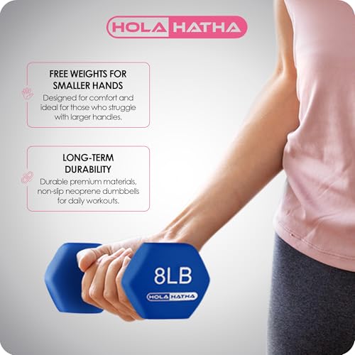HolaHatha 1, 2 and 3 lb Neoprene Dumbbell Strength Training Weight Set with Rack - color: Blue/Red, size: 146 LB