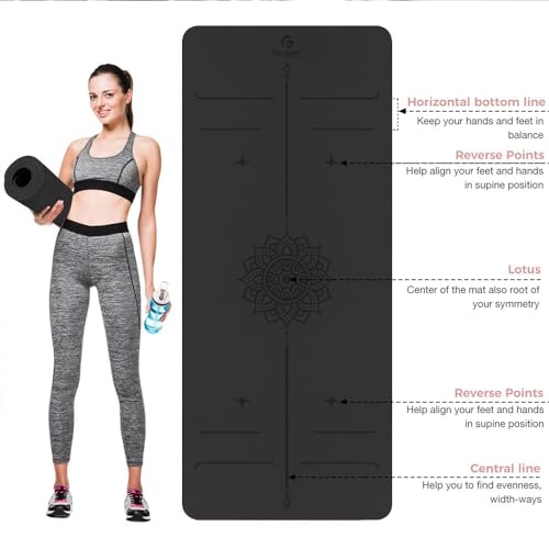 Gruper Yoga Mat Non Slip TPE Extra Wide Yoga Mat with Alignment Mark, 72"L x 32"W x 0.32"/0.24"Th (183cm x 80cm x 8mm/6mm), Anti-Tear Exercise Mat with Carrying Strap and Bag, Workout Mats for Yoga, Pilates - color: Black, size: 0.32*32*72 Inches