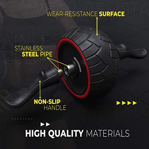 Ab Roller for Abs Exercise Workout Fitness Ab Wheel Roller Knee Mat Resistance Bands Home Gym Equipment for Men Women Abdominal Exercise - color: Black w Jump Rope