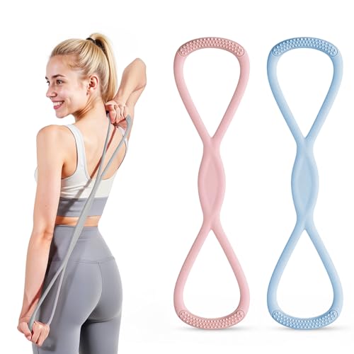 Figure 8 Resistance Band, Figure 8 Resistance Bands for Women Men,Resistance Band Figure for Working Out, Non-Slip Handles, Home Gym, Yoga & Physical Therapy - color: 15lb Pink + 25lb Blue