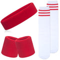 ONUPGO 5 Pieces Kids Sweatbands Soccer Socks Set - Sports Headband, Wristbands, Striped High Socks for Kids, Youth,Toddler & Baby - Football, Basketball, Running, Cycling, Tennis - color: Red Striped White/Red