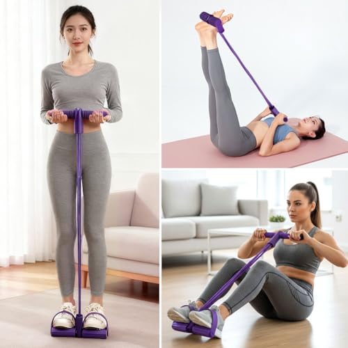 21 Fitness Resistance Bands-6 Tube Pedal Ankle Puller, Multifunction Tension Rope, Pedal Resistance Band with Handle Sit Up Exercise Equipment Home Gym Tummy Trainer for Men Women - size: 6 Tube