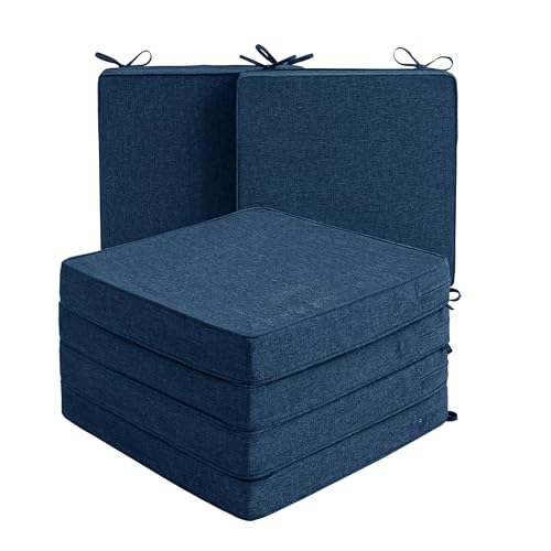 Outdoor Chair Cushions, Water-Resistant & Fade-Resistant, Patio Furniture Seat Replacement Chair Pads with Ties Zipper, Removable Cover, Non-Slip Bottom, Set of 6, 18.5 x 16 Inch, Navy Blue - color: Navy Blue, size: 18.5" x 16" 6 Pack