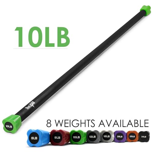 Yes4All Total Body Workout Weighted Bar, Resistance Band Bar, Racks for Strength Training, Exercise Bar for Yoga in Home and Gym - Single/Combo - color: Color-Coded, style: Set of 10 + 15 + 20lbs Weighted Workout Bars