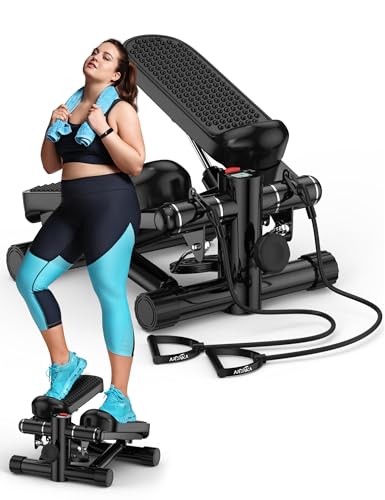 Mini Stepper for Exercise at Home, 330LBS Portable Stair Climber Machine | Includes resistance bands, adjustable height stair stepper with LED monitor for full body workout