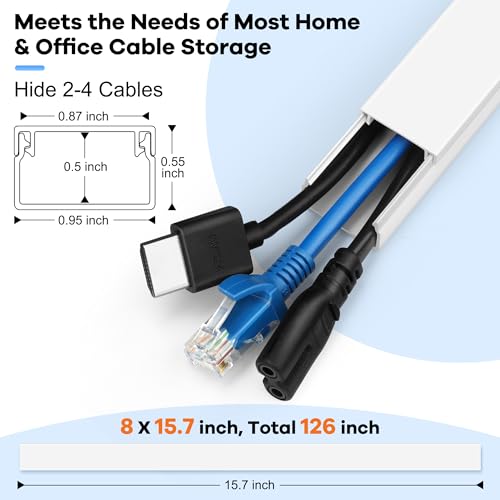 126in Cord Hider Kit, ZhiYo Cord Cover for Wall Mounted TV, Paintable Wire Cover for Cords, TV Cable Hider Wall Kit, Cable Cover Wire Management, White Cords Concealer, 8 x L15.7in W0.95in H0.55in - color: White, size: W0.95in X H0.55in X L126in
