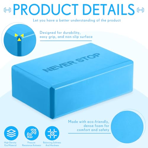 RoundFunny 4 Pack Yoga Blocks Non Slip Pilates Brick Foam Blocks Pilates Dance Gymnastics Workout Fitness Props Tool for Stretching Meditation and Exercise - color: blue