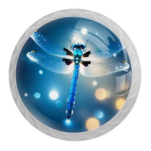 4 Pack White Cabinet Knobs, Dragonfly Drawer Handles for Cabinets, Dresser, Cupboard, Bathroom, Bedroom, Kitchen Hardware Closet Door Knob - color: Dragonfly