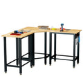 Betterhood 48"/60" Heavy-Duty Adjustable Workbench for Garage, Rubber Wood Shop Table,Hardwood Workstation Weight Capacity Over 1500 Lbs (Rubber Pad/Power Outlets/Ruler/63 x21.7 x35.8) - size: Rubber Pad/Power Outlets/Ruler/63"x21.7"x35.8"