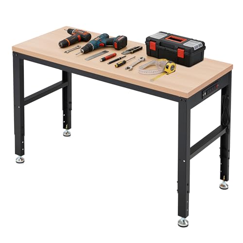 Antifir 48” Adjustable Workbench，Heavy Duty Wood Work Bench 2000 Lbs Load Capacity,Work Table with Power Outlet for Garage, Workshop, Office, Home - size: 48x20" With Socket