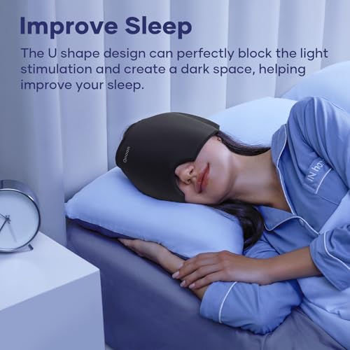 Qnoon Migraine Relief Cap, Headache Relief Cap Mask Products, Cooling Odorless Gel Ice Head Wrap for Tension, Stress,Hangover & Puffy Eyes