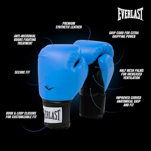 Everlast Prostyle 2 Youth Boxing Gloves, Entry Level Training Gloves for Men and Women, Secure Fit Hook and Loop Closure & Ventilation, Heavy Bag & Speedbag Training. - color: Blue