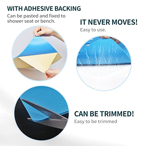 Shower Stool Cushion Non Slip Soft Pad with Holes, Grip Mat for Shower Chair Bath Seat, Adhesive Backing Anti Skid EVA Rubber, Shower Bench Curtain, 14 X 9 Inches