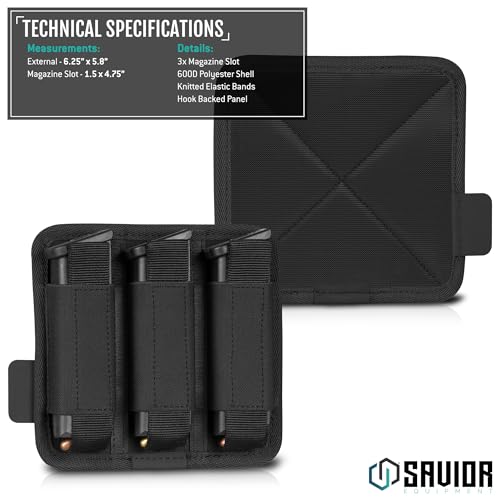 Savior Equipment Tactical Pistol Mag Pouch 9mm .40 45acp Open-Top Single & Double Stack Mag Holder Softshell Mags Storage Universal Magazine Carrier, Elastic Band to Hold Tight, Hook-Backed Panel - color: Olive Drab Green (3-Slot)