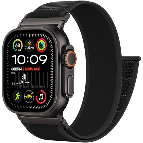 Trail Loop Nylon Sport Band Compatible with Apple Watch Ultra 3 2 Band for Men 49mm 46mm 45mm 44mm 42mm, Rugged Breathable Sport Adjustable Strap for iwatch bands Series 11/10/9/8/7/6/5/4, SE 3 2 1 - color: Black1(Black)
