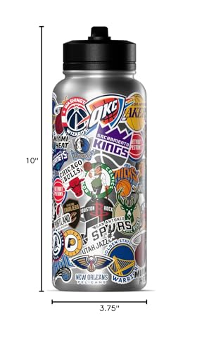 Hydrapeak NBA Officially Licensed All-Team Sticker Print Logo 32oz Insulated Water Bottle with Straw Lid and Handle, Stainless Steel Bottle, Great For NBA Fans of All Ages - color: NBA Current, size: 32 Ounces