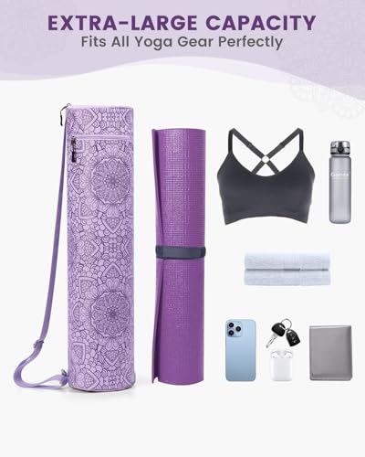 Gonex Yoga Mat Bag with Full-Zip Design, Fits Most Mats | 600D Oxford Fabric, Wet Pocket, Front Zip Pocket, Adjustable Strap, Fits Mats up to 26" - color: Lilac Purple