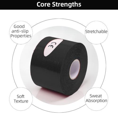 PRIOR FITNESS Aerial Hoop Tape, 5m/16.4ft x 5cm Anti Slip Lyra Hoop Grip Tape, Sweat Absorbent Stretch Textile Pole Dance Tape, No Residue Self Adhesive Hand Protective Tape for Aerial Hoop Ring - color: Black