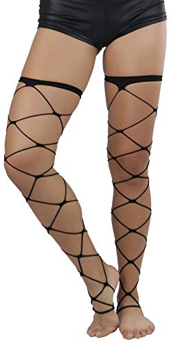 ToBeInStyle Women's Leg Wraps Ravewear Dancewear Elastic Straps Party Garter Music Festivals Costume Accessory Thigh High - color: Footed Jumbo Net - Black, size: One Size