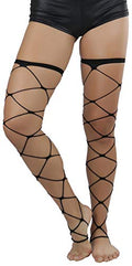 ToBeInStyle Women's Leg Wraps Ravewear Dancewear Elastic Straps Party Garter Music Festivals Costume Accessory Thigh High - color: Footed Jumbo Net - Black, size: One Size