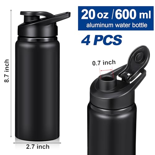 CHENGU Water Bottle Bulk 20 oz Aluminum Reusable Bottles Lightweight Snap Lid Water Cups Easy Carry Leak Proof Travel Tumbler for Gym Sports Camping Hiking Fishing - color: Black