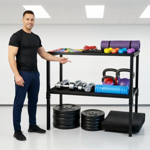 Commercial Heavy Duty Dumbbell/Kettlebell Rack Stand 500-800LBS | Heavy Duty One-Piece Welded Frame, Anti-Tip Non-Slip Base, Easy 6-Part 10-Min Assembly, Fitness Gear Storage for Garage - style: New-2-Tier Large Capacity Dumbbell Rack - Black