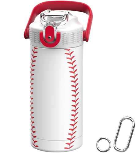 MYFOREST 14oz/400ml Insulated Kids Water Bottle, Odor-free Liner, 3D Touch | No Plastic Taste, Surgical Steel - No Chemical Leaching, Name Spot, Soft Sipper, Gift for Sports Fan, Baseball - color: Baseball