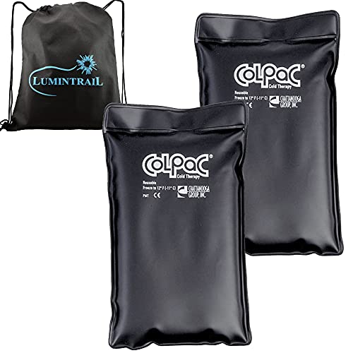 Chattanooga ColPac, Reusable Gel Ice Pack for Cold Therapy, 6.5" x 11" Half Size 2 Pack Bundle, Black Polyurethane, with a Lumintrail Drawstring Bag - color: Black, size: Half Size (2 Pack)