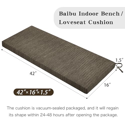 baibu 42 Inch Classic Solid Color Bench Cushion with Ties, Non-Slip Indoor Outdoor Rectangle Bench Seat Cushion Standard Size Foam Pad with Machine Washable Cover (Brown, 42x16x1.5in) - color: Brown, size: 42x16x1.5 Inch (Pack of 1)