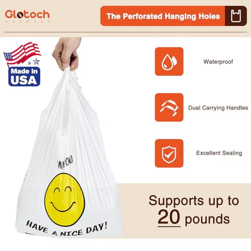 Glotoch 84000 (84K) Ct Plastic Thank You T-shirt Bags Smile Face, 11.5 x 6.5x 21" Have Nice Day Grocery Shopping Gift Bag with Handles for Restaurant, Retail, To go, Convenience Store - color: White Smile, size: 84000 Count