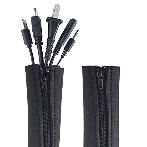 Zipper Cable Sleeve by Wrap-It Storage - 36" x 4" (2-Pack) Black - Cord Organizer and Cable Protector for Desk, Computer, TV Cord Management to Hide and Cover Wire and Extension Cables - size: 36in (2-Pack)