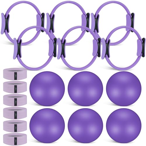 Seenelling 18 Pcs Pilates Ring and Ball Set with Resistance Bands Home Workout Pilates Equipment 11.8 Inch Magic Circle with Padded Handles, Mini Ball for Strength, Toning and Flexibility - color: Purple