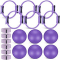 Seenelling 18 Pcs Pilates Ring and Ball Set with Resistance Bands Home Workout Pilates Equipment 11.8 Inch Magic Circle with Padded Handles, Mini Ball for Strength, Toning and Flexibility - color: Purple