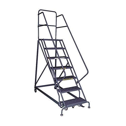 Tri-Arc KDHS107246 7-Step Heavy-Duty Safety Angle Steel Rolling Industrial & Warehouse Ladder with Perforated Tread - size: 7-Step, style: Perforated Tread