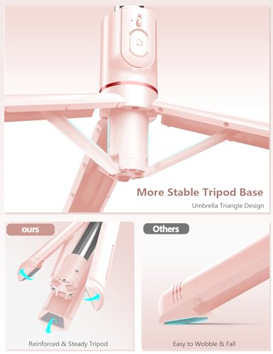 Selfie Stick with Light, 45'' Selfie Stick Tripod with Wireless Remote | Portable Travel Phone Tripod, Compatible with iPhone17/16/ 15 Pro Max/15/14, Samsung S22/ S23 Ultra/Android Smartphone (Pink) - color: Pink - 45" Standard Height
