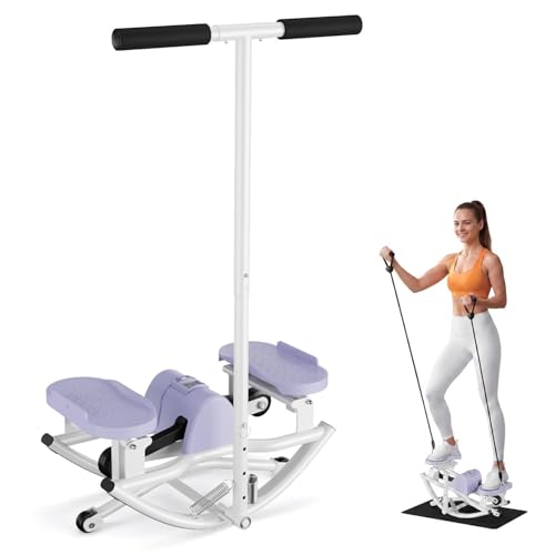 Rock Stepper for Exercise at Home, Rocking Stepper Side to Side | Rocker Stepper with Resistance Bands & Handlebar for Full Body Workout, Lateral Stepper Exercise Machine (Utility Patent) - color: Purple