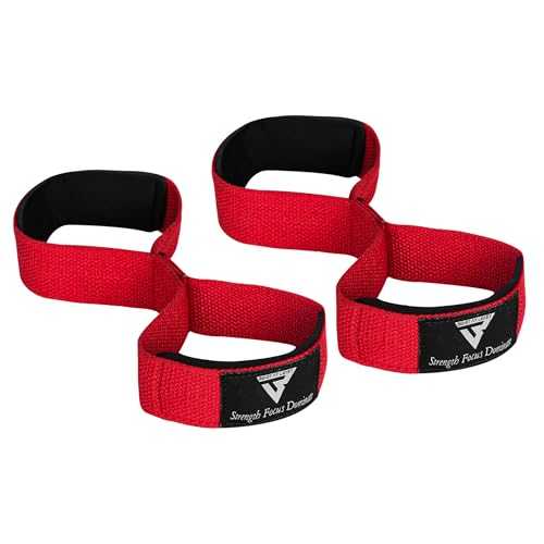 Weight Lifting Straps Figure 8, Anti Slip Strap with cuffs wrist Support for Gym Workout Deadlift Powerlifting Bodybuilding Weightlifting, Fitness Strength Training, Hand Bar Grip for Men - color: Red