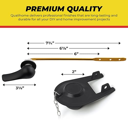 Qualihome Front Mount Toilet Handle Replacement Kit - Black Flush Handle with 2 Inch Universal Toilet Flapper Replacement - Easy Install Toilet Lever & Flapper - Toilet Flusher Kit - color: Black Finish