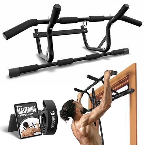 DMoose Fitness Pull Up Bar for Doorway - Upto 250 Lbs Capacity, No Screwing or Slipping, Hanging Pullup & Chin Up Bar for Door Frame - Multi Padded Grips for Strength Training with Installation Guide - color: Bombshell