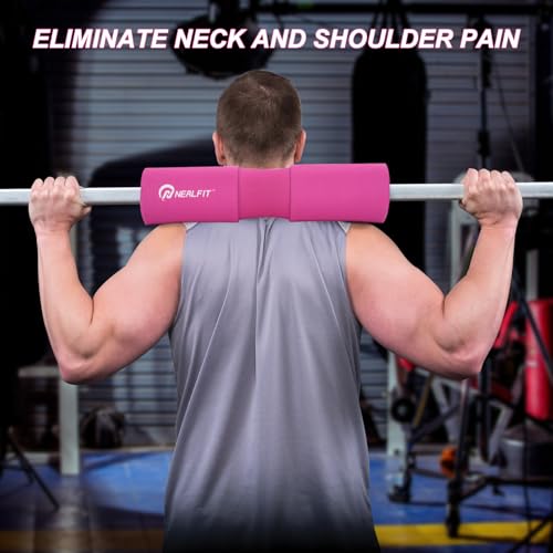 NEALFIT Barbell Squat Pad with Thick Nylon Padding, Hip Thrust Pad for Squats, Lunges, Neck Shoulder Squat Pad for Olympic or Standard Bars - color: Pink