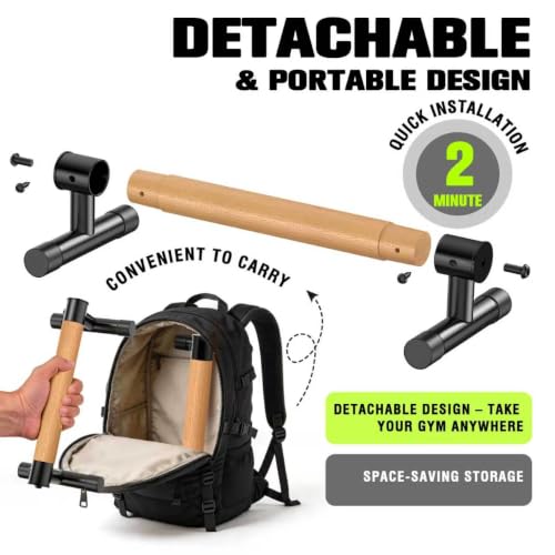 GanFindX Wooden Push Up Bars 9.5/13" 500LB Parallettes for Training | Natural Wood Grip, Black Anti-Slip Steel Base, Heavy Duty Parallettes for Push Ups, L-Sits, Gymnastics & Calisthenics Workout - size: 9.5"