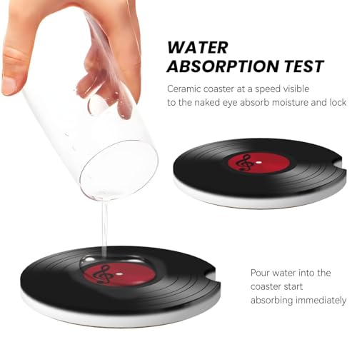 45 RPM Record Cd Car Coasters for Cup Holders, 2 Pack Absorbent Ceramic Drink Cup Coaster for Women Men, Auto Interior Accessories - color: T18