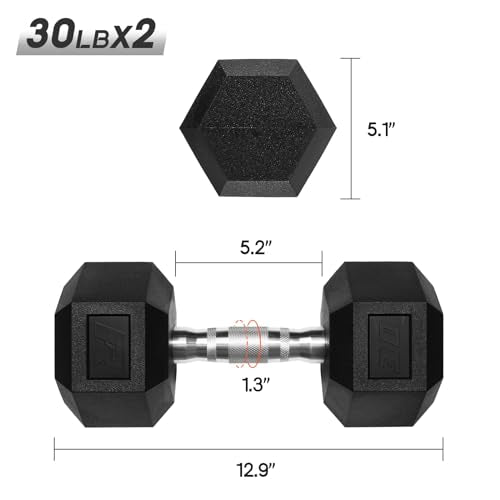 Ritfit 5-650 LBS PVC Encased Hex Dumbbell Sets with Optional Rack for Home Gym, Hand weight with Chrome Handle for Strength Training,Workouts - style: 2X30LBS