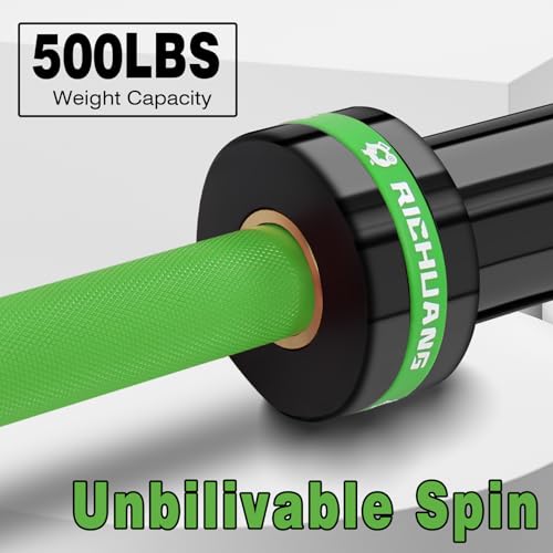 7ft Olympic Barbell 28mm 45lb – 500/700/1000LB Bar for Home Gym | Ceramic coated steel. Smooth spinning sleeves. Fits 2" plates. For snatch, clean and jerk, squats, deadlifts, bench press. - color: Green-500LBS