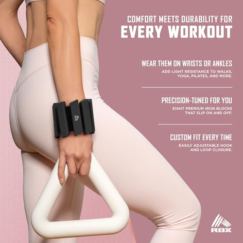 RBX Adjustable Ankle & Wrist Weights, Customizable for Pilates, Yoga, Walking, Barre, Home Workouts & Strength Training - color: Black