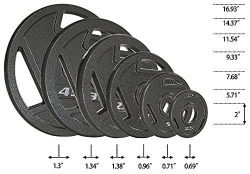 Signature Fitness Olympic 2-Inch Cast Iron Plate Weight Plate for Strength Training and Weightlifting, Multiple Sizes - color: 25LB Pair, style: Style #3