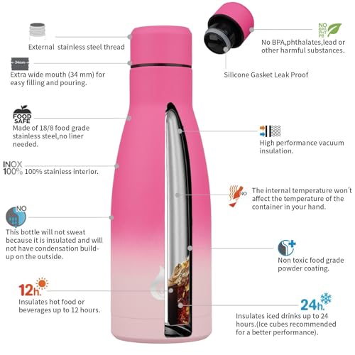BJPKPK Insulated Water Bottle 12oz Small Stainless Steel Water Bottles Reusable Metal Thermal Keep Cold and Hot,Cherry - color: Cherry, size: 12 Ounces